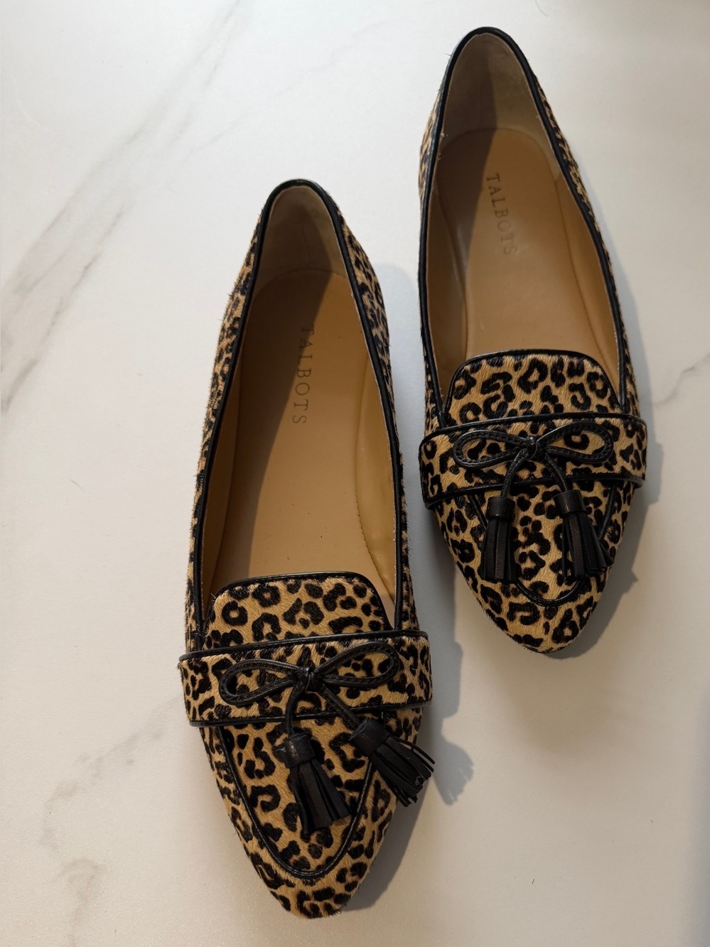Talbots Leopard  Calf Hair- Print Tassel Loafers in Tan and Black - Picture 6 of 6